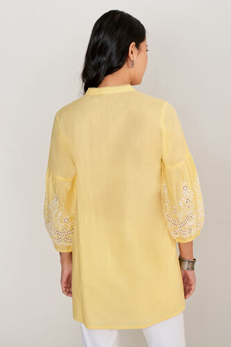 Yellow Solid Embroidered Shirt Style Tunic, Yellow, image 5