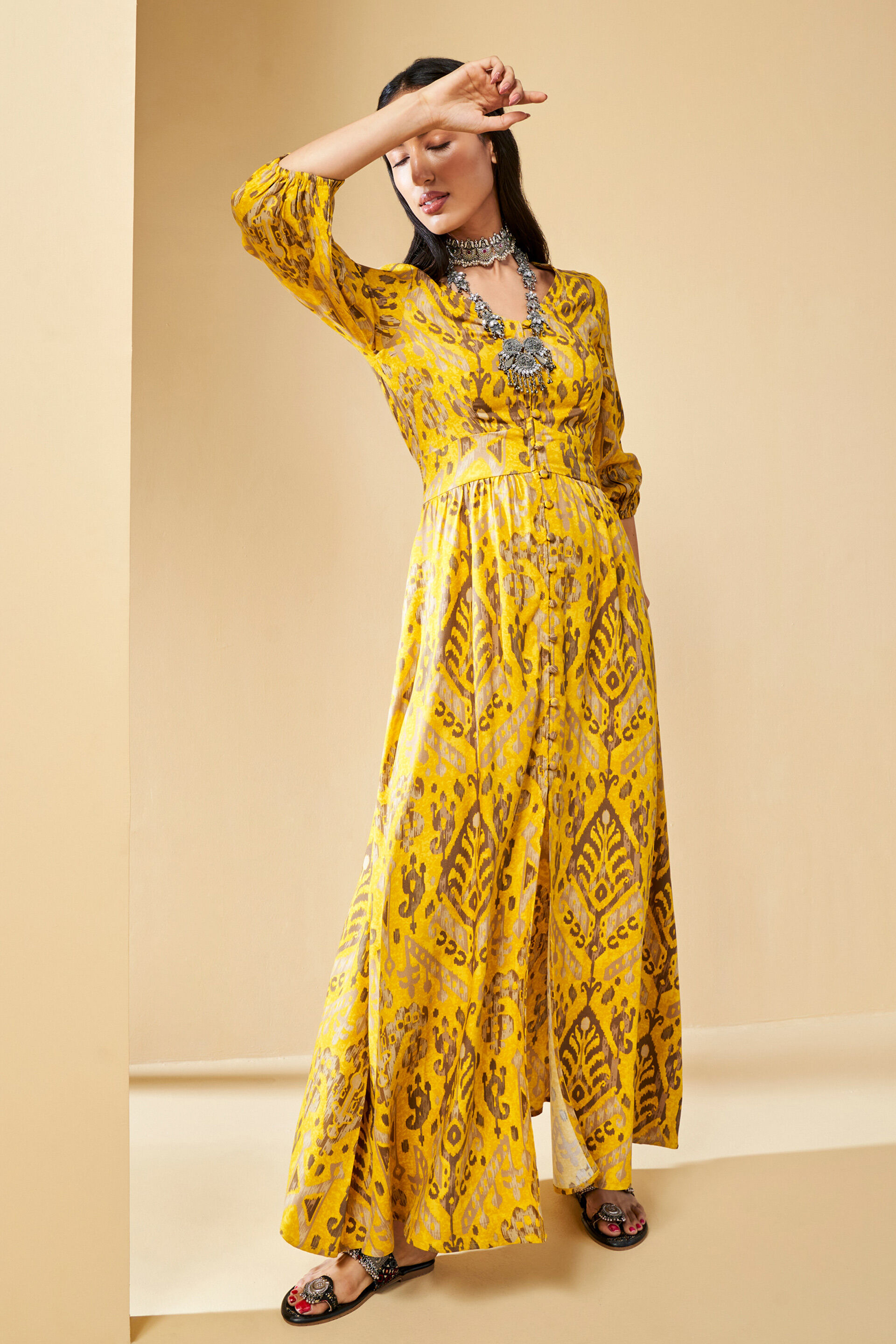 Flare It Up Maxi Dress, Mustard, image 2