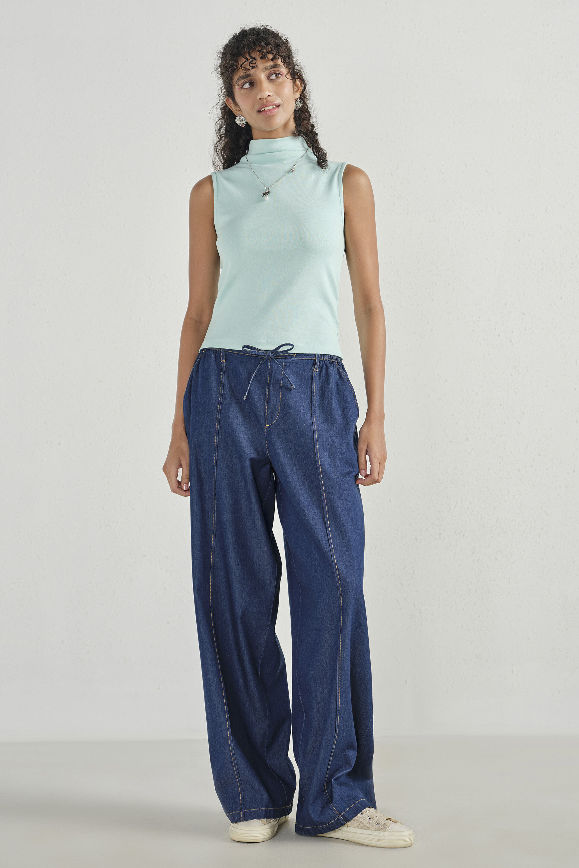 Aqua Cotton Ribbed Vest, Teal, image 2