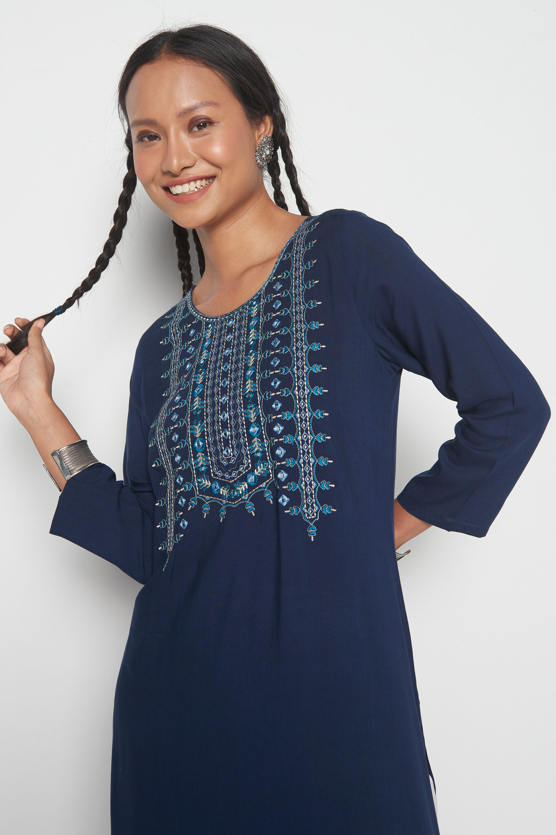 Night Sky Straight Kurta, Indigo, image 4
