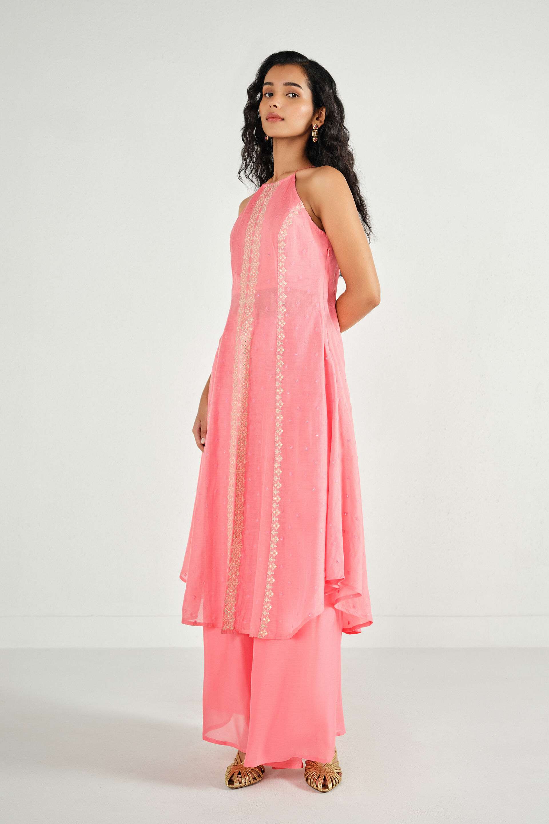 Light Coral Embroidered Kurta Set, Pink, image 3