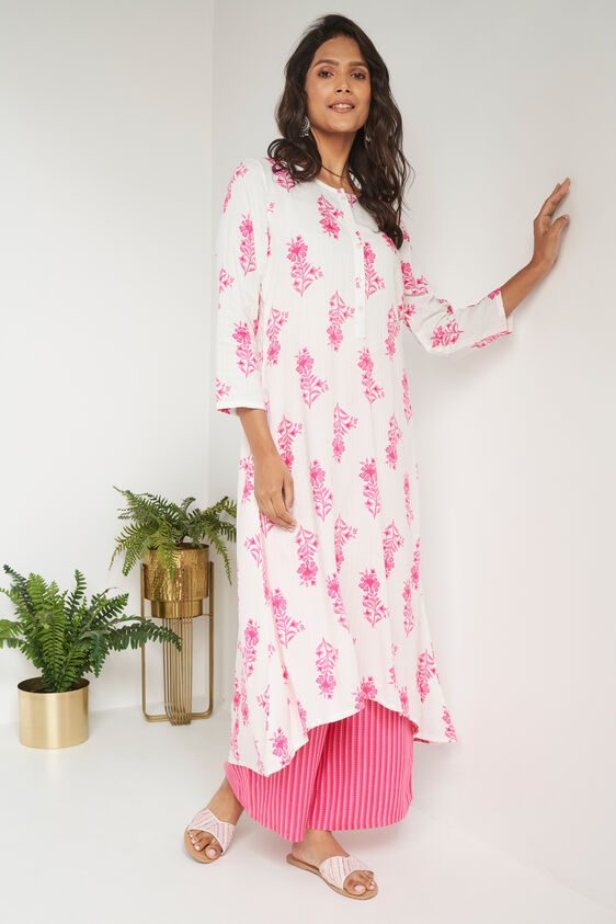 Pink Floral A-Line Kurta, Pink, image 3
