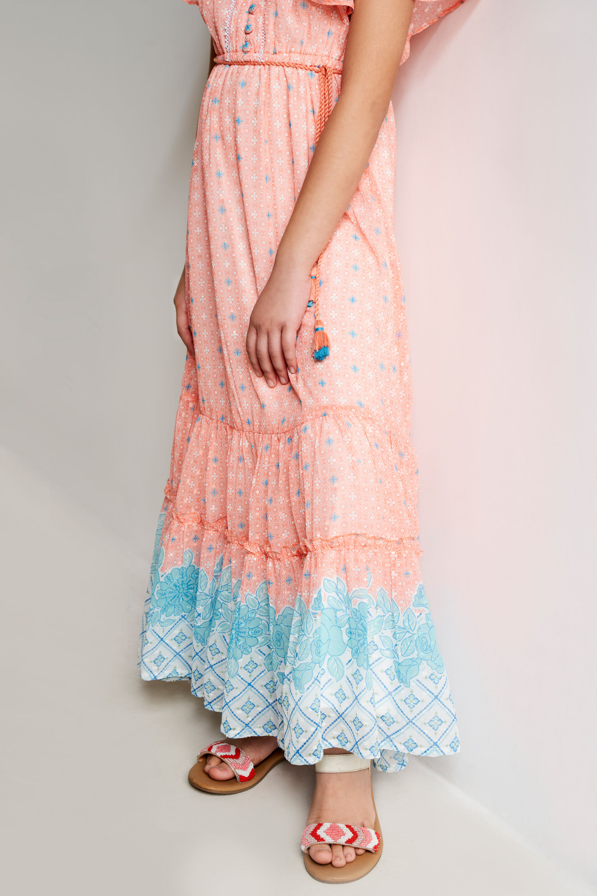 Coral Geometric Tassel Fit And Flare Gown, Coral, image 5