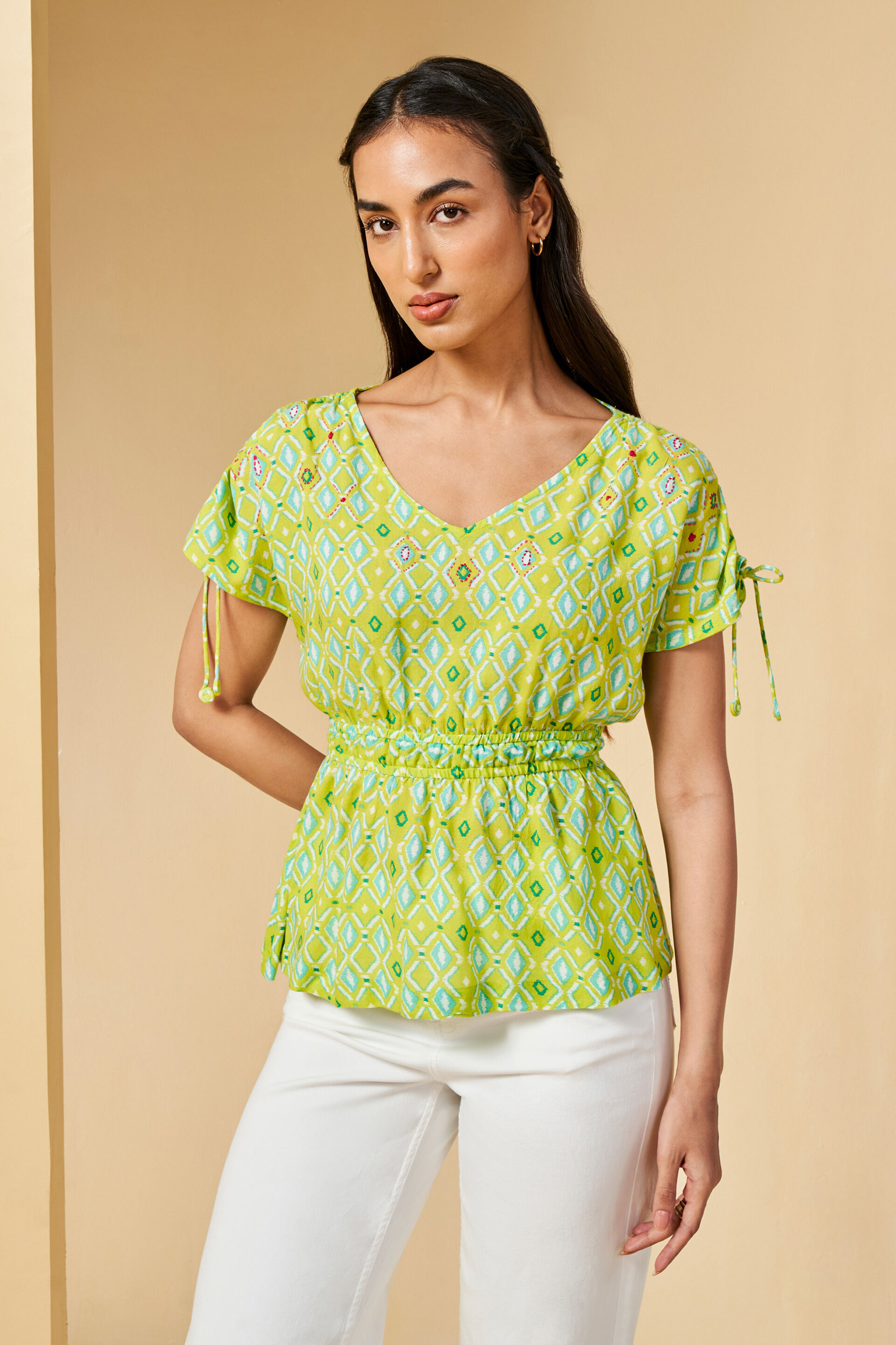 Lime n' Peplum Top, Lime Green, image 3