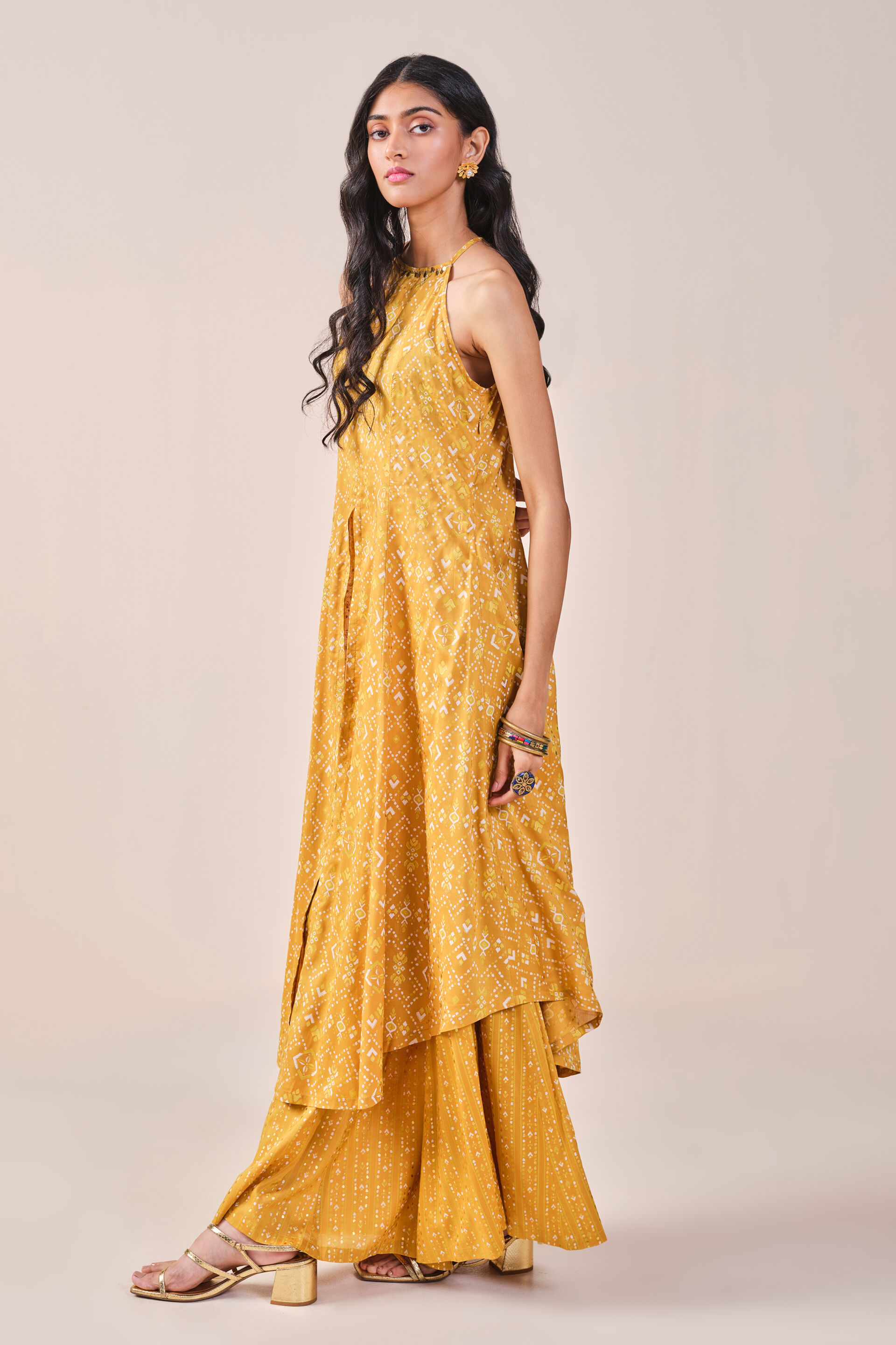 Mustard geometric Print Kurta Set, Mustard, image 8