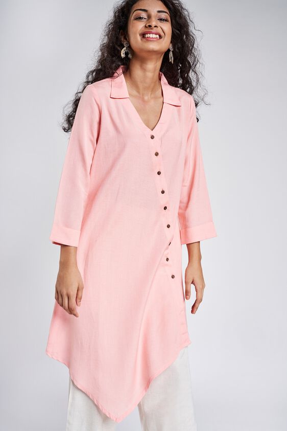 5 - Pink Solid Three-Quarter Sleeves Tunic, image 5