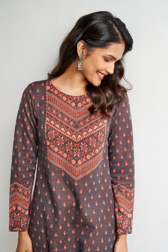 Brown Jacquard Straight Slip-On Kurta, Brown, image 7