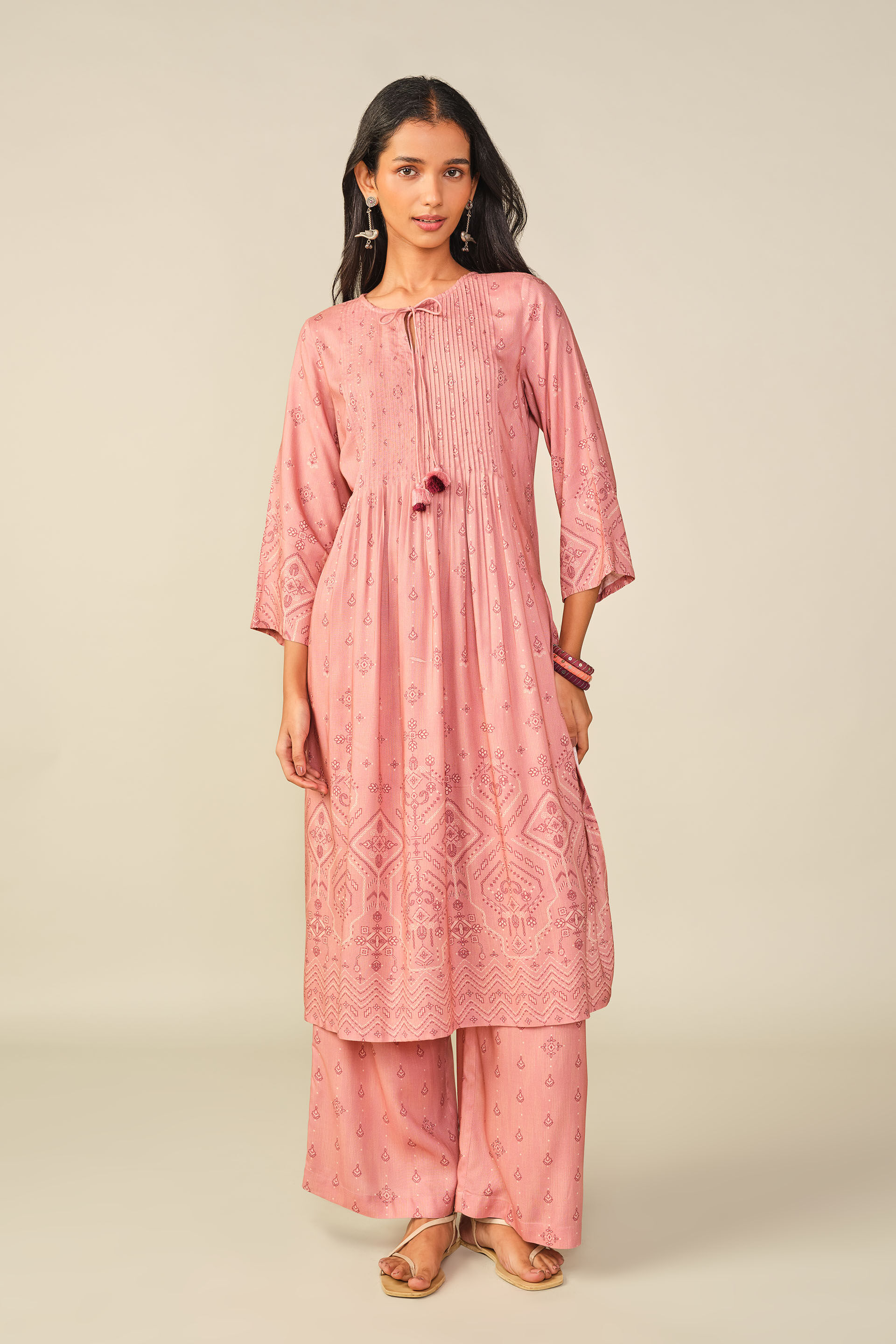 A-Line Printed Kurta Set in Pink