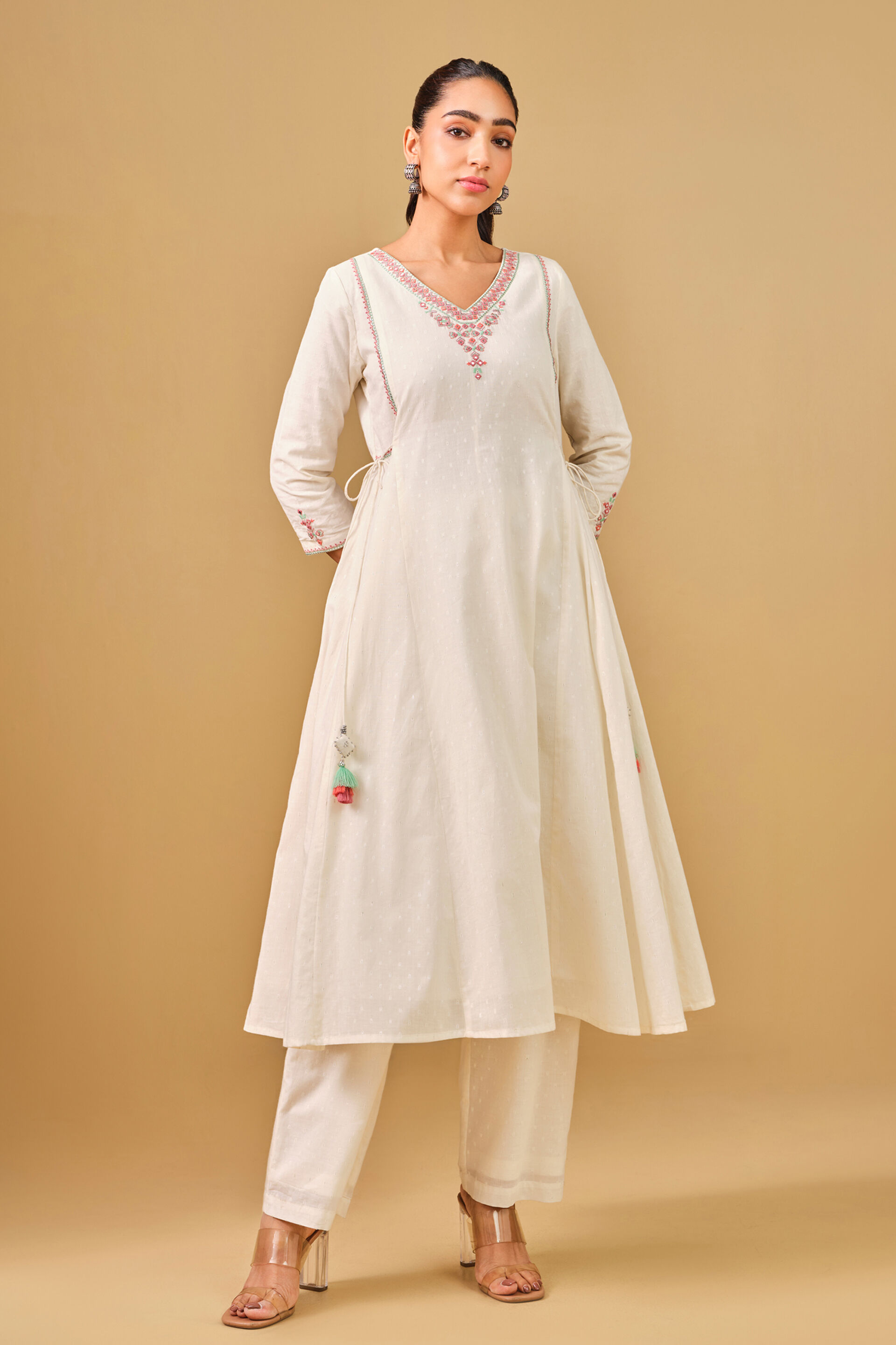 Off white Embroidered Cotton Kurta Set