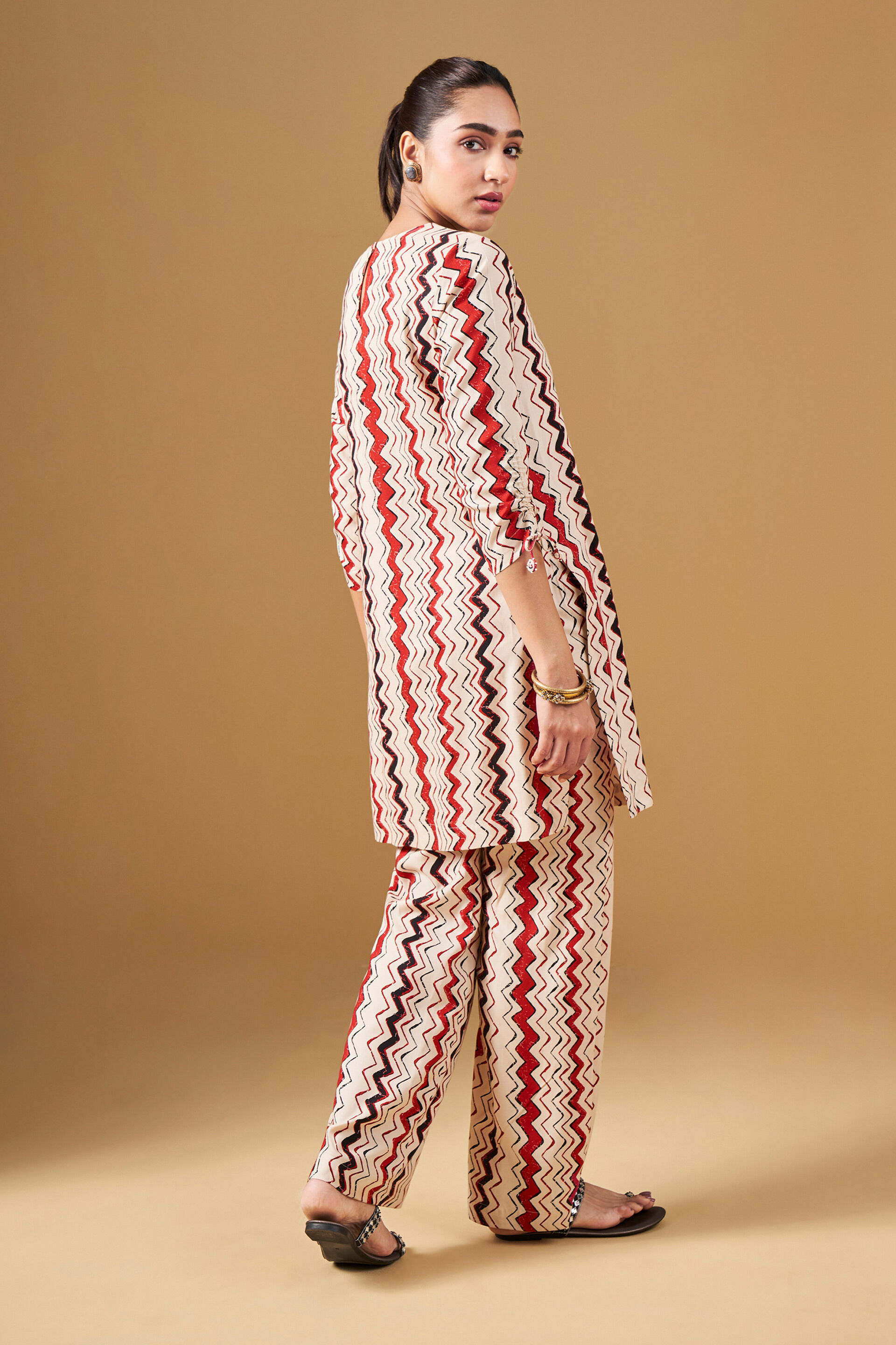 Geometric Print Viscose Kurta Set, Off White, image 5