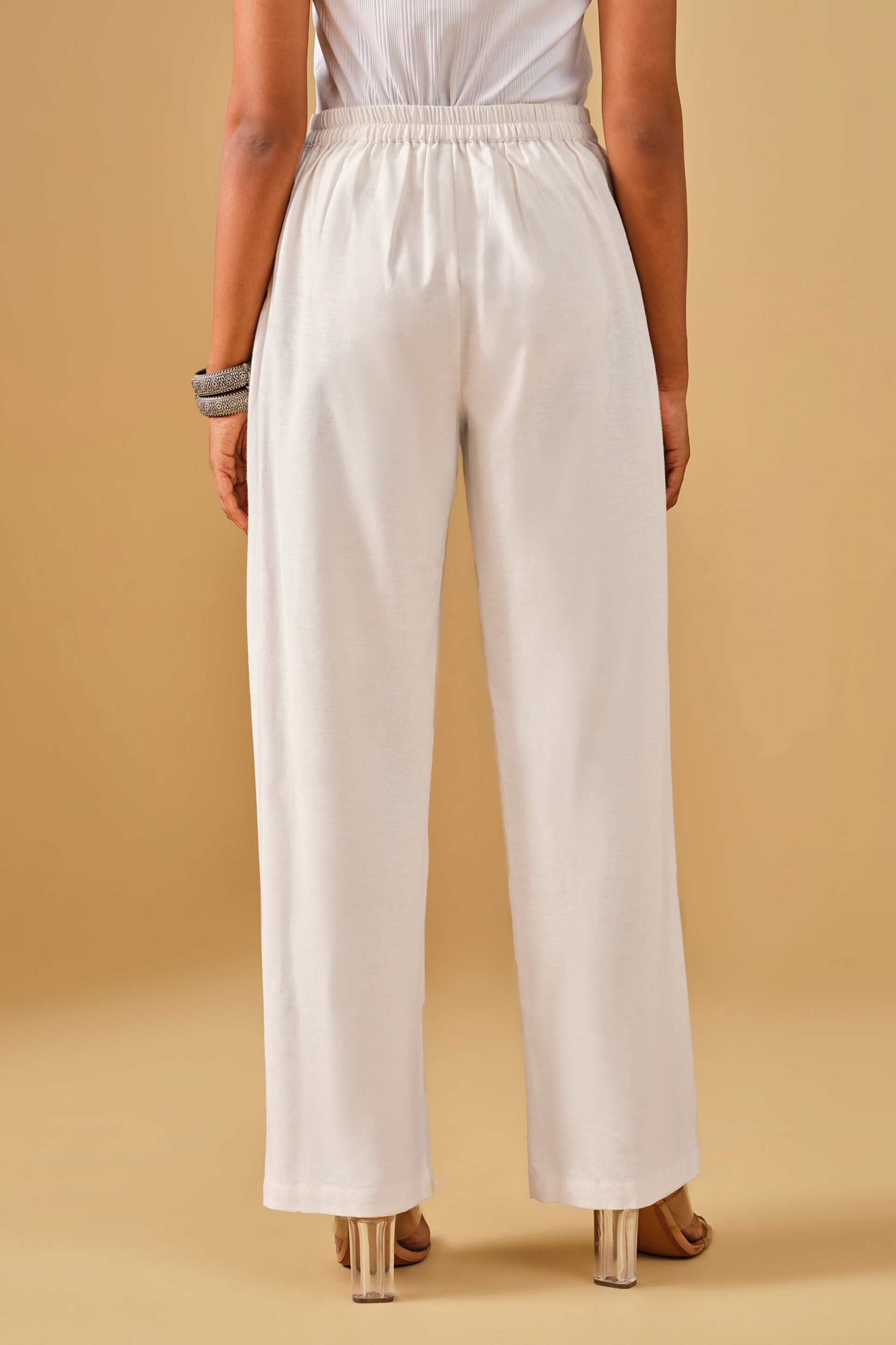 Off white Viscose Blend Wide Leg Pants