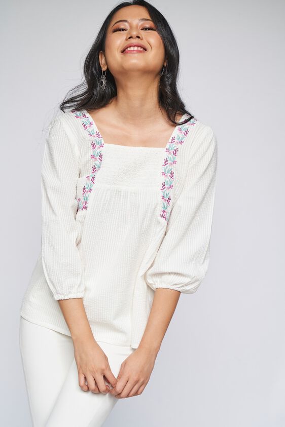 3 - White Solid Fit & Flare Top, image 3