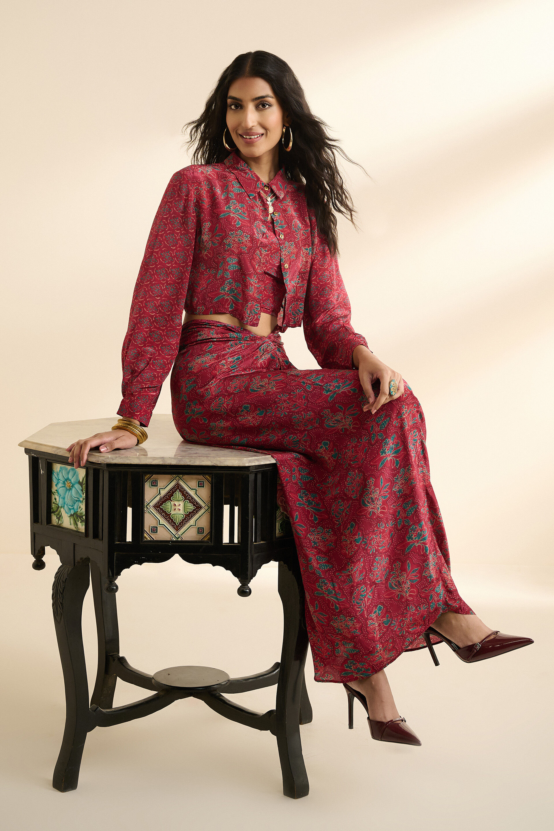 Meetha Ber Wine Skirt Set, Wine, image 4