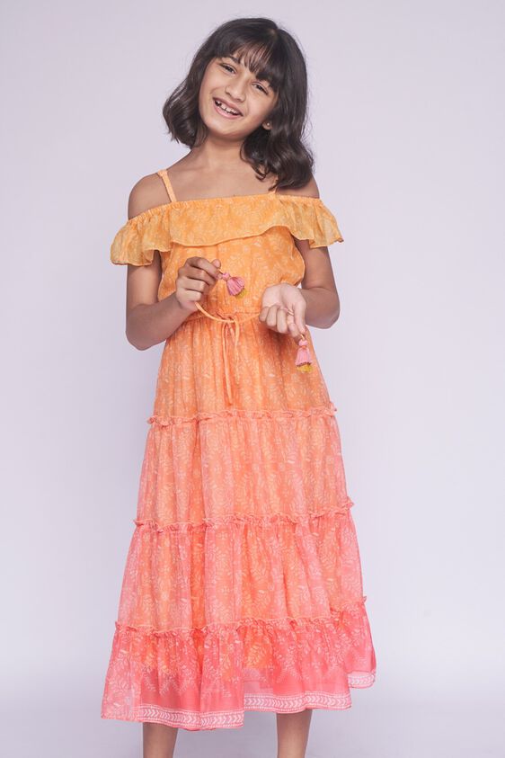 4 - Orange Gathers or Pleats Floral Gown, image 4