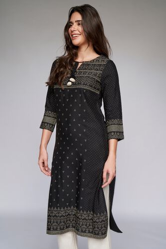 4 - Black Geometric Straight Kurta, image 4