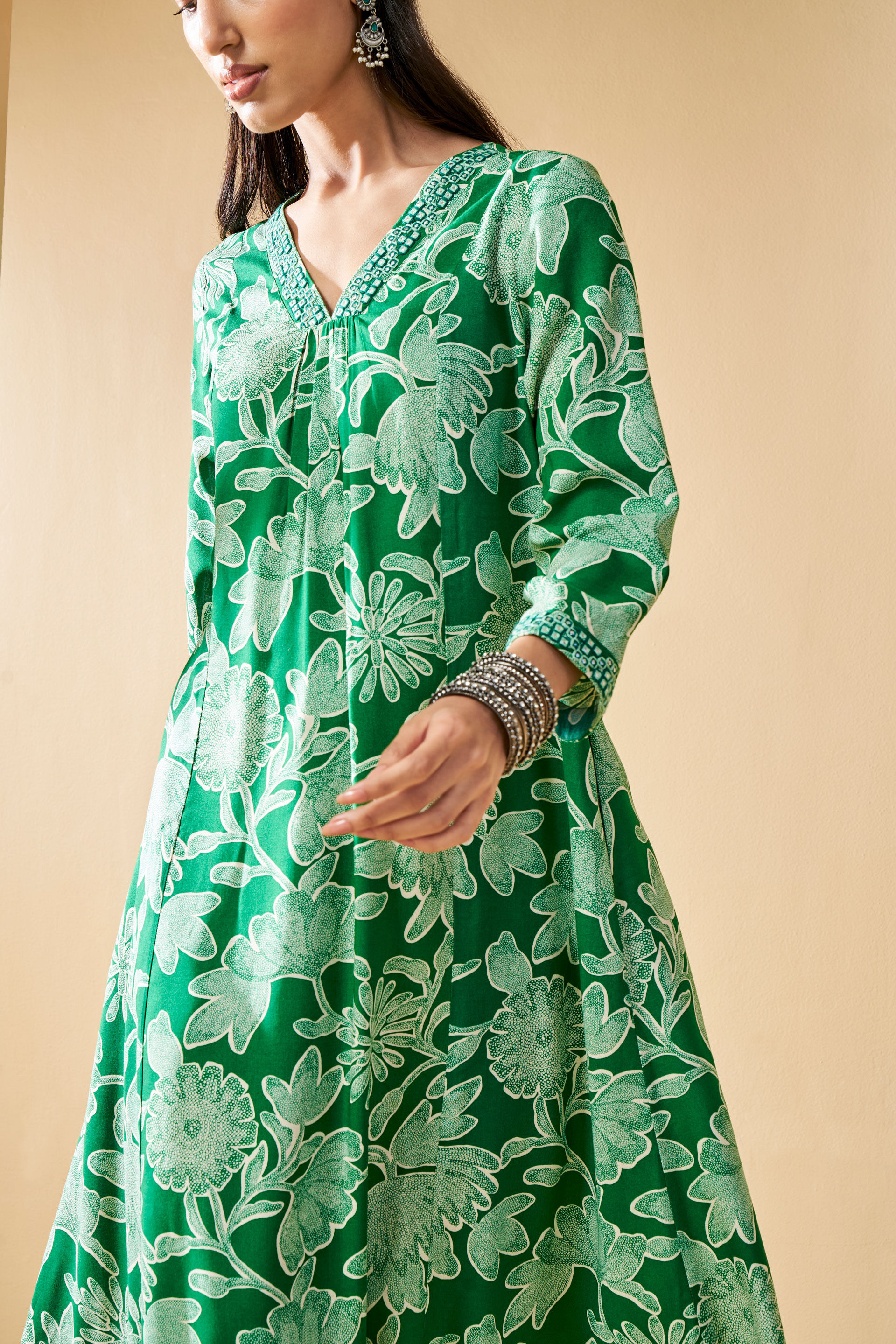 Floral Green Kurta Set, Green, image 5