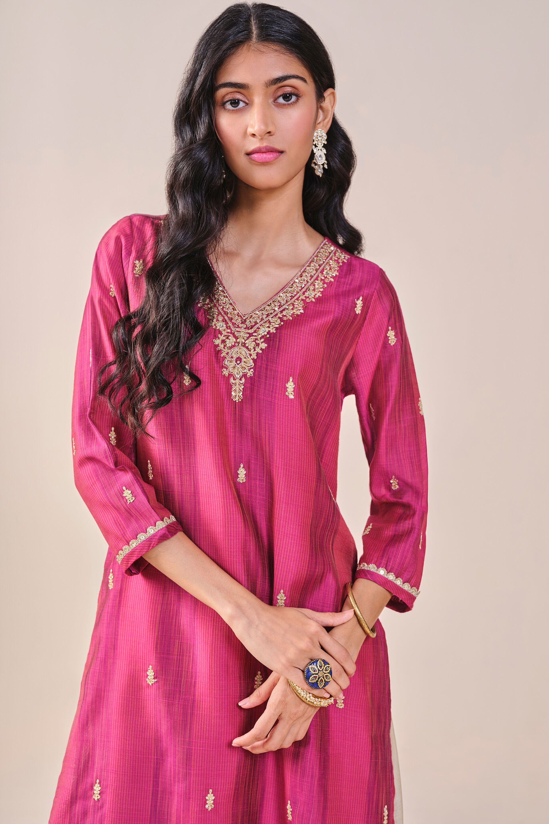 Maroon Embroidered  Kurta, Maroon, image 4