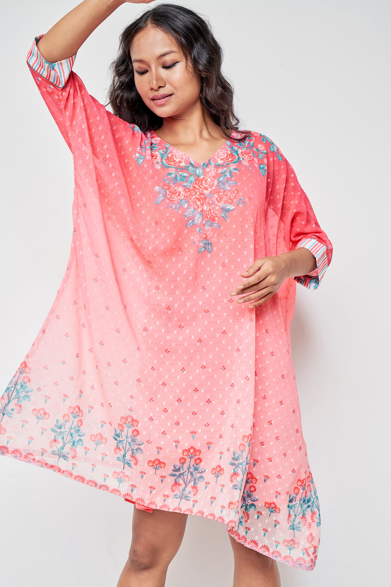 Coral Floral Curved Tunic, Coral, image 5