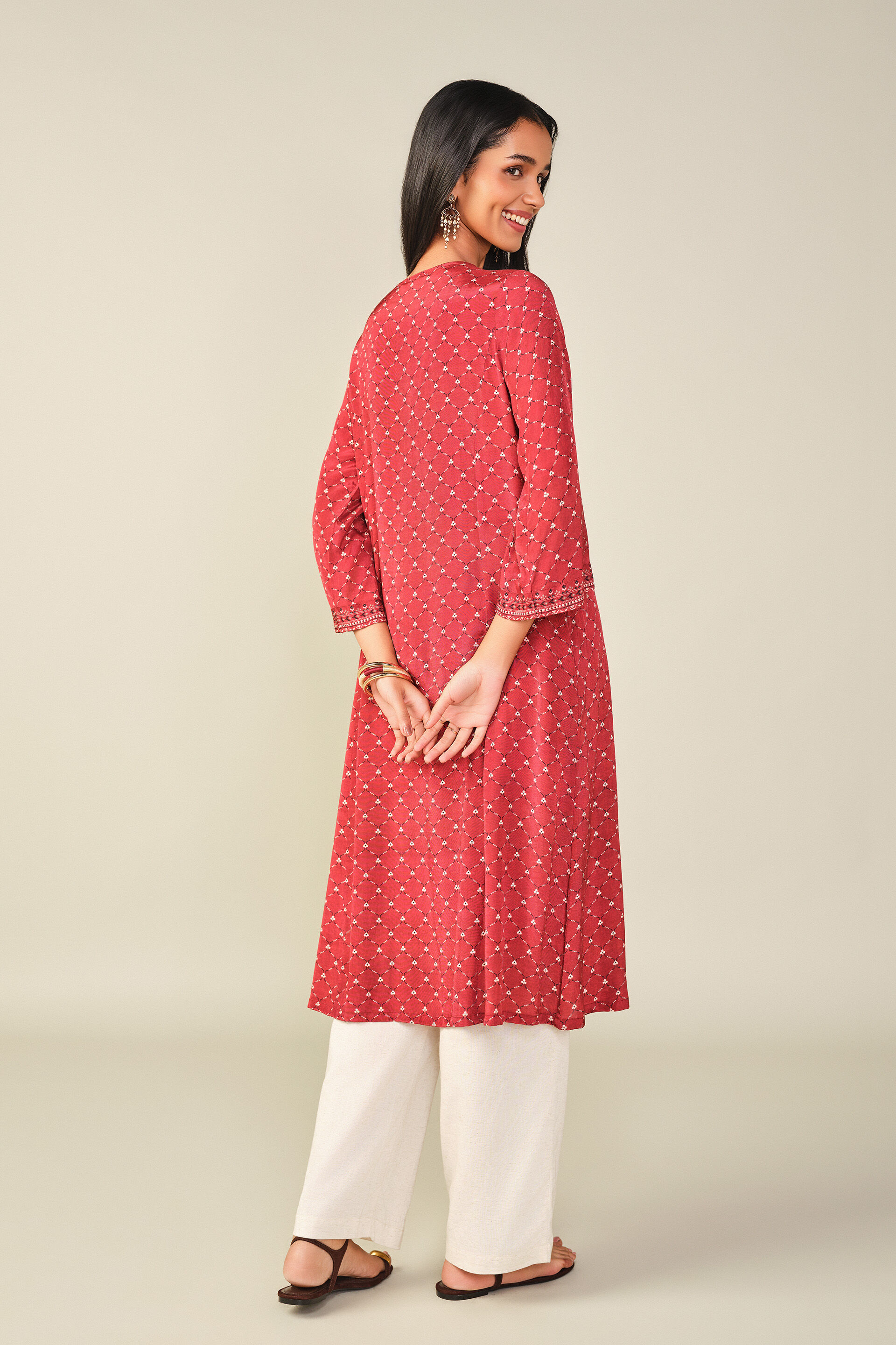 A-Line Printed Kurta in Maroon, Maroon, image 5