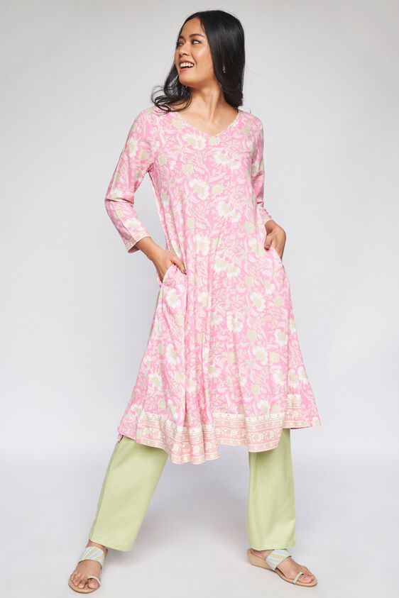 1 - Pink Floral Fit and Flare Kurta, image 1