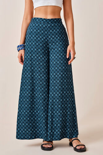 Indigo Chevron Print Viscose Flared Pants 