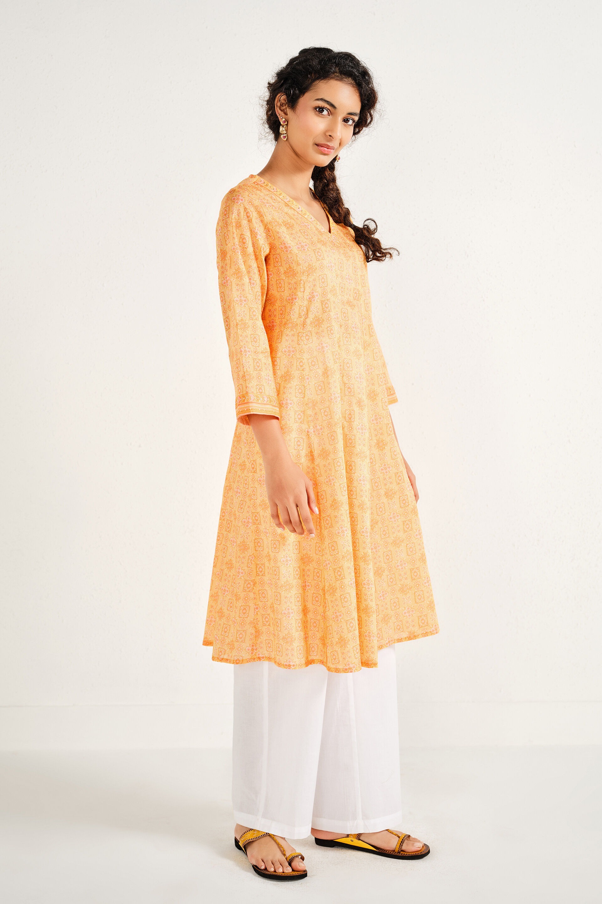 Asavari Yellow Cotton Kurta, Yellow, image 4