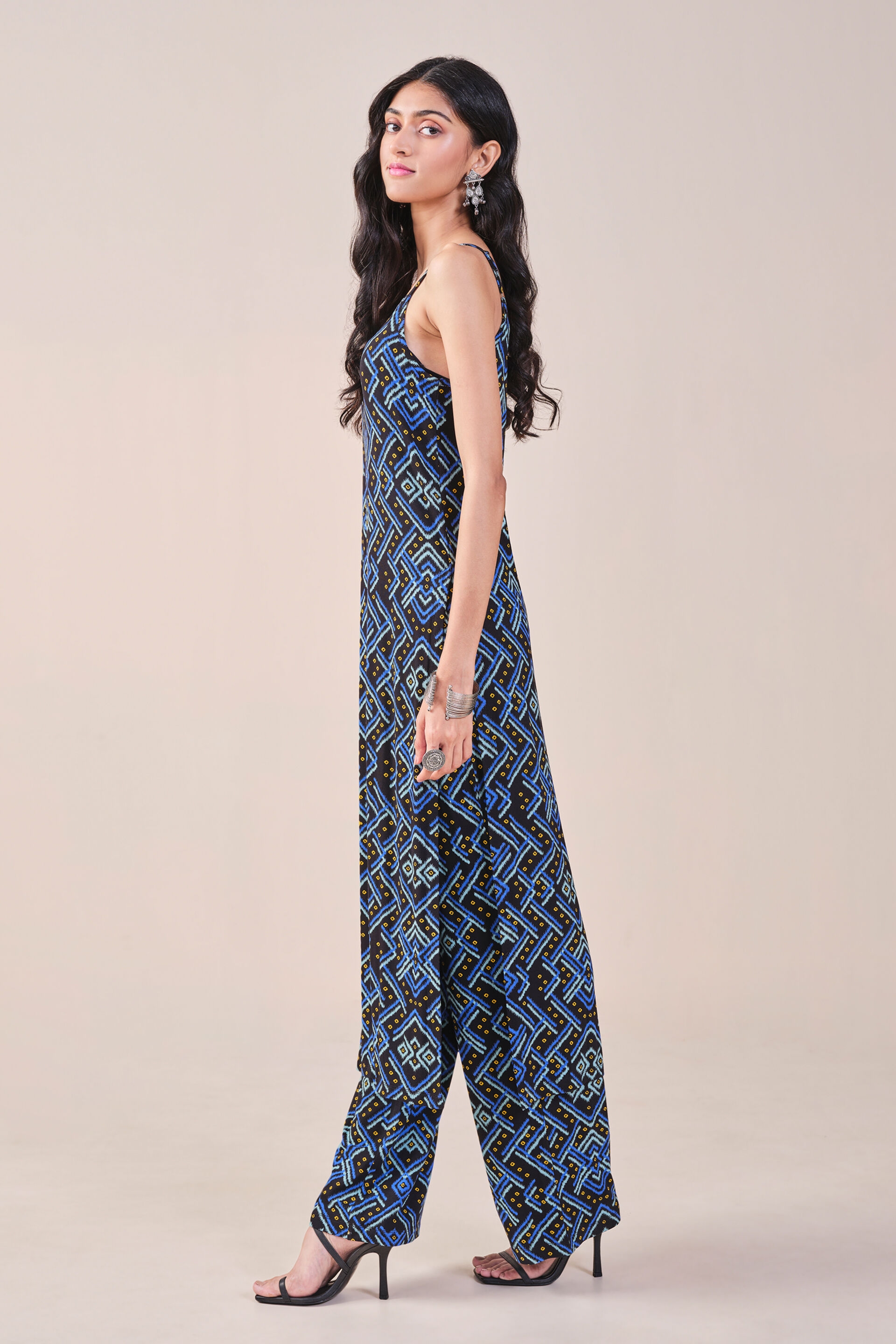 Ikat Inspired Print viscose Knit Kurta Set, Black, image 8