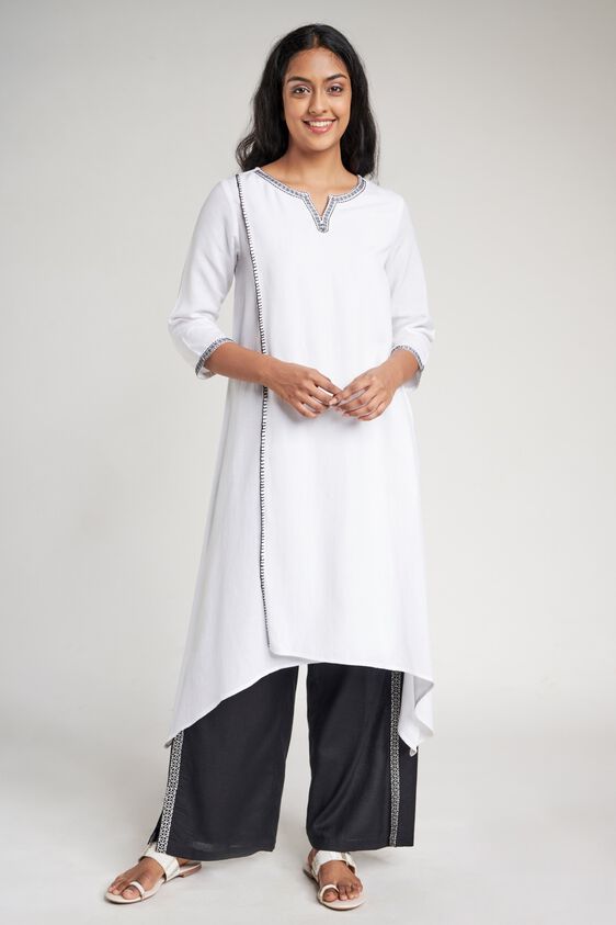 2 - White Solid Embroidered A-Line Kurta, image 2