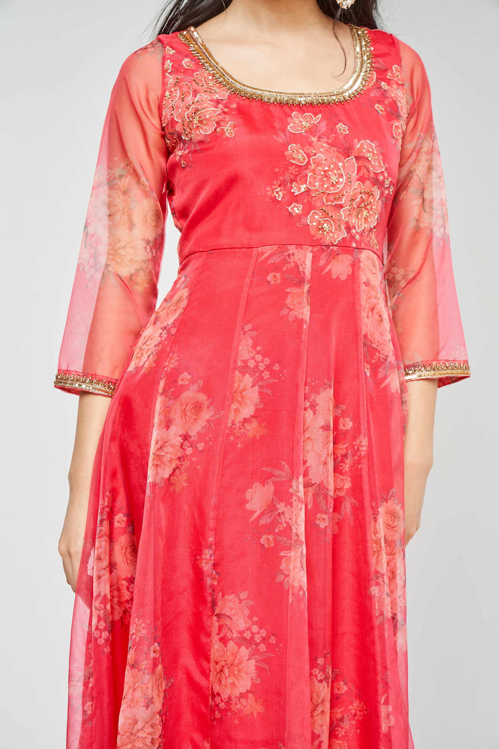 Buy Red Floral Flared Gown Online at Best Price at Global Desi FW22GM242MXORZ