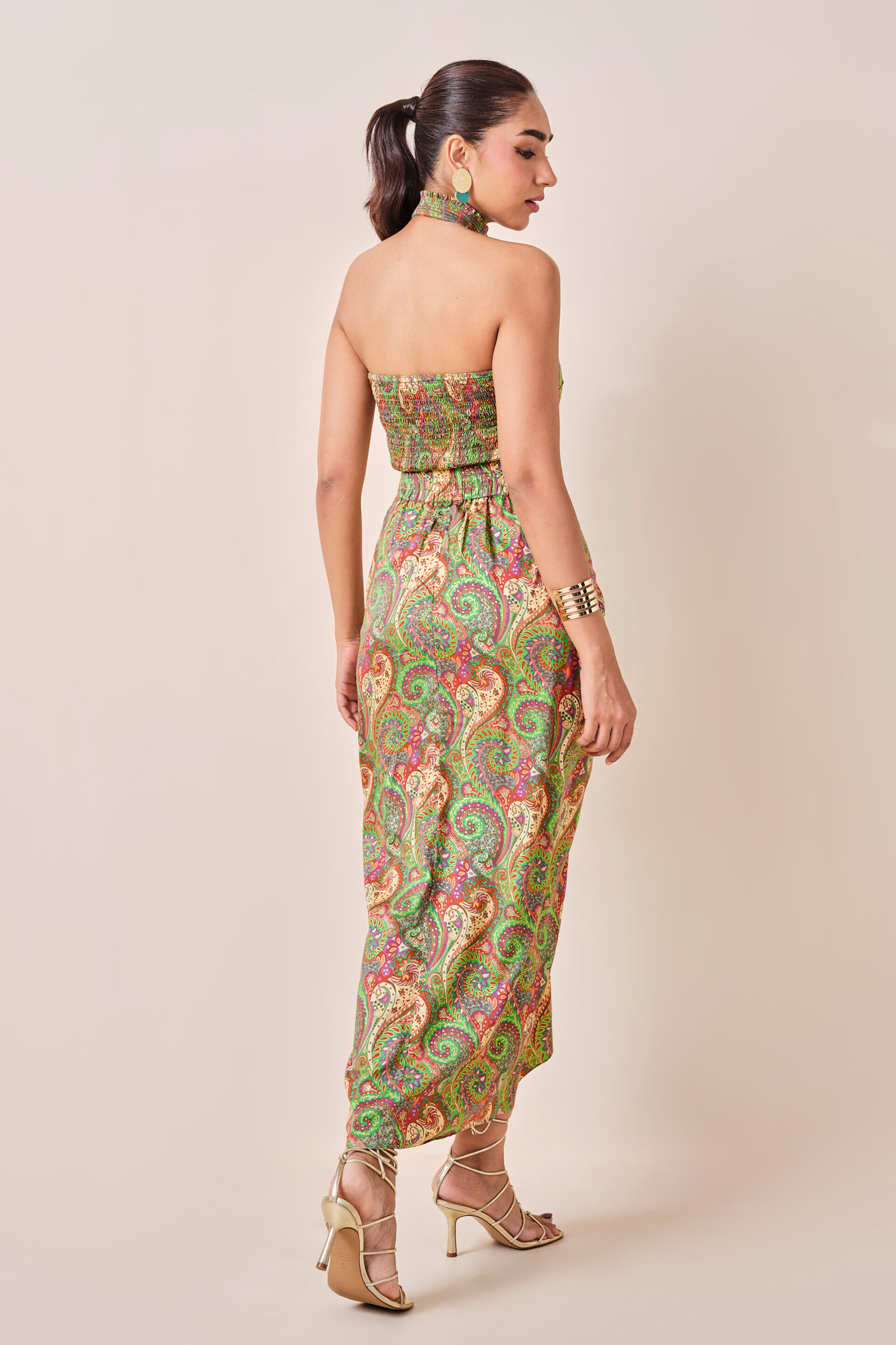Green Motif Print Drape Skirt Set, Green, image 10