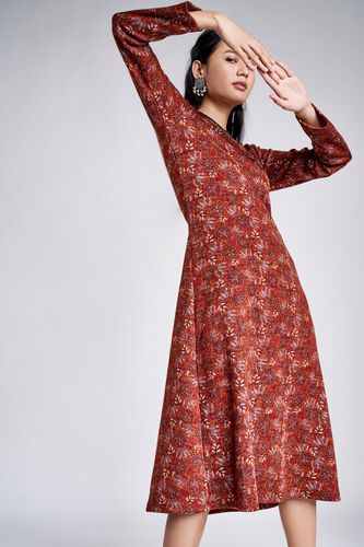 1 - Rust Floral Embroidered Fit and Flare Dress, image 1