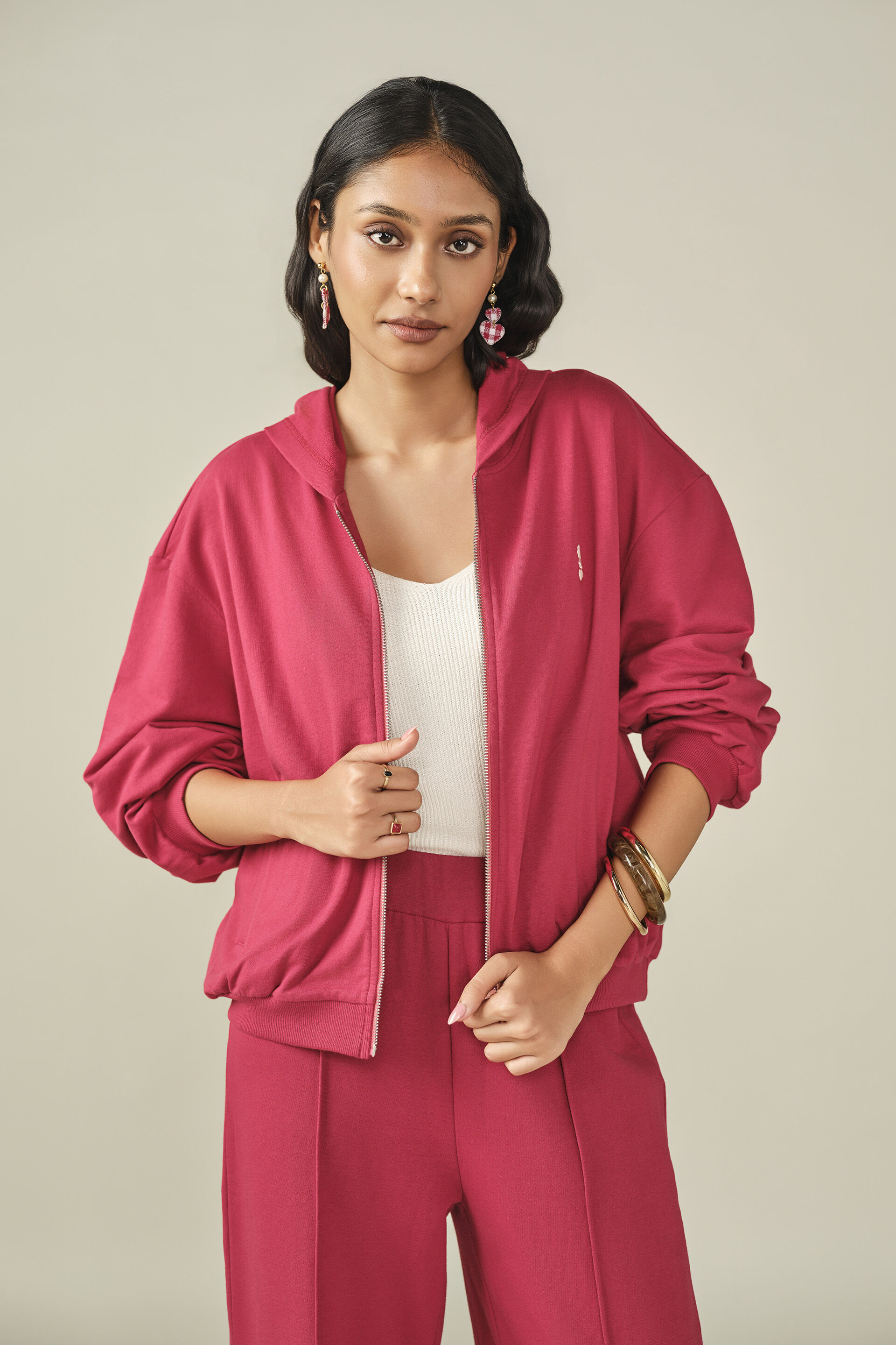 Embroidered Hoodie in Red