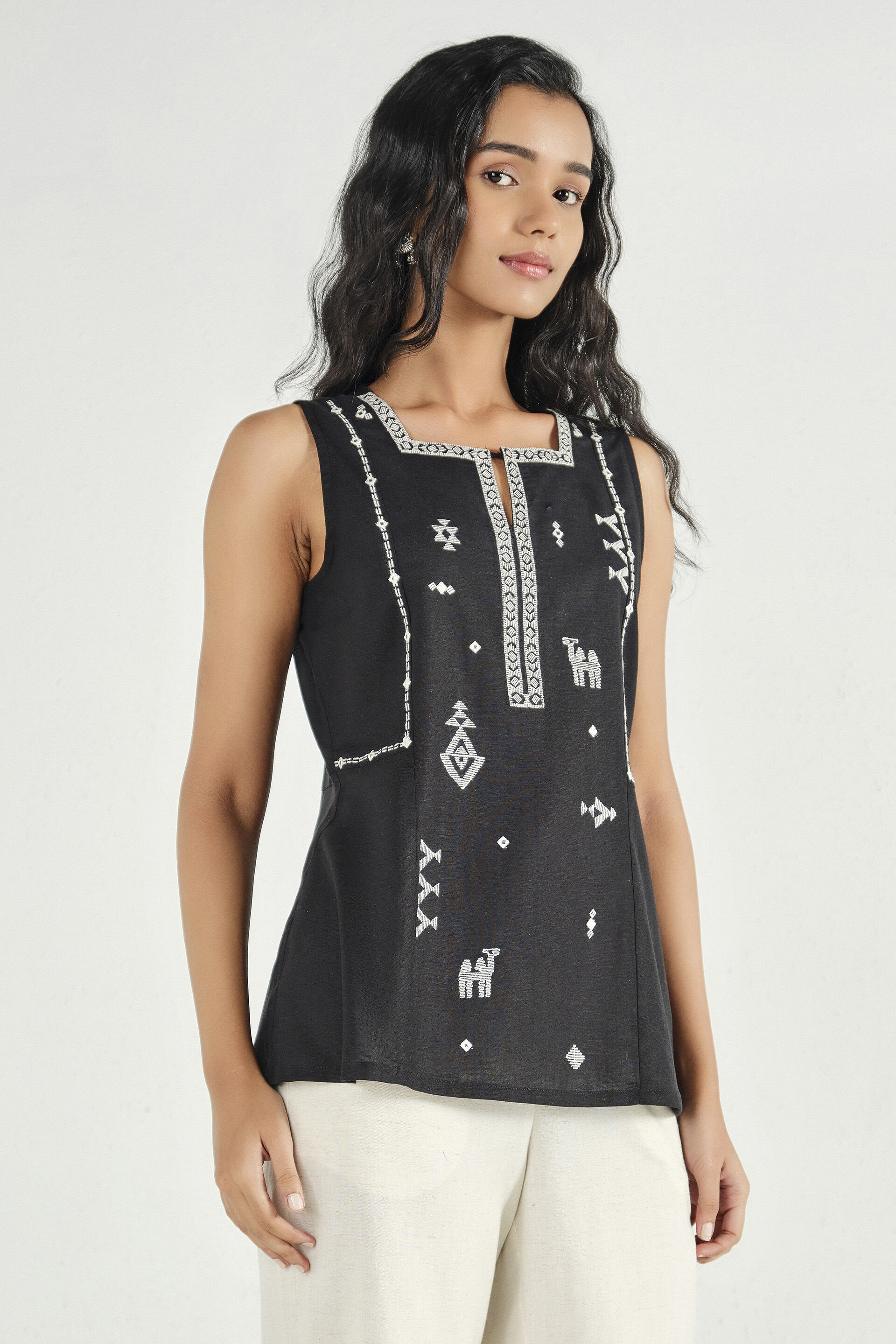 Swara Embroidered Black Top, Black, image 2