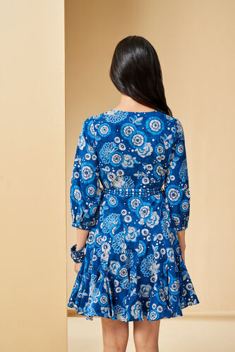 Ikat inspired Cotton Dress, Blue, image 5