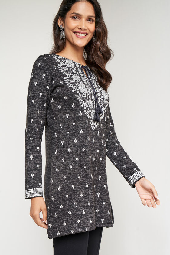 Ethnic Motifs Straight Slip-On Tunic, Black, image 2