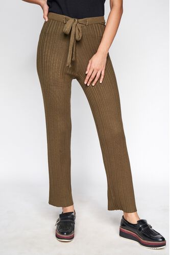 2 - Olive Solid Straight Pants, image 2