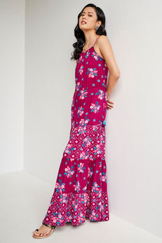Wine Floral Flared Gown, Wine, image 2