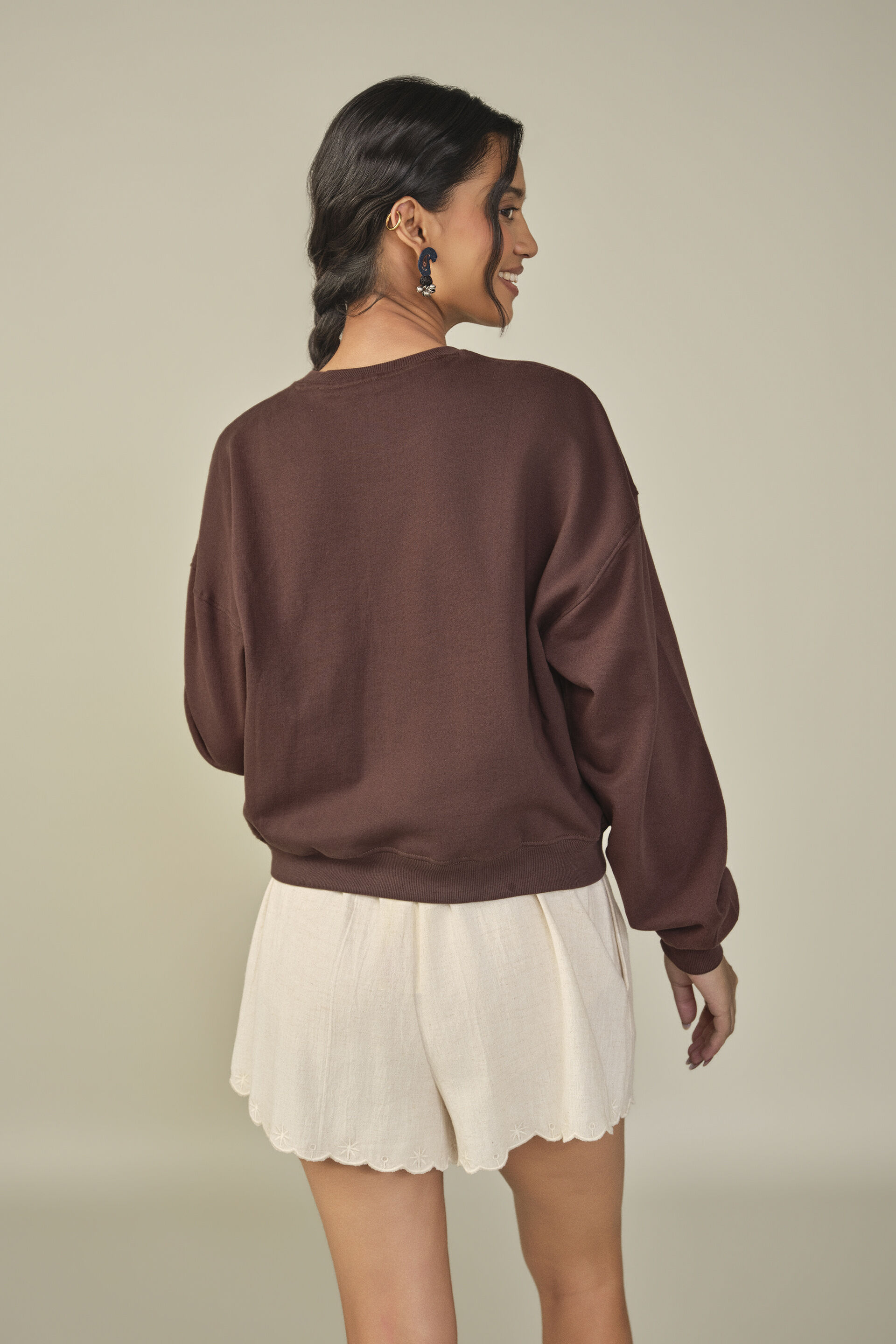 Printed Cotton Sweatshirt in Brown, Brown, image 6