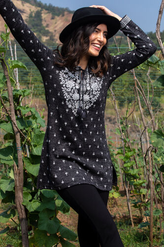 Ethnic Motifs Straight Slip-On Tunic, Black, image 1