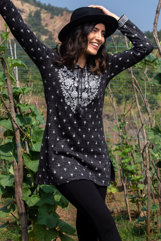 Ethnic Motifs Straight Slip-On Tunic, Black, image 1