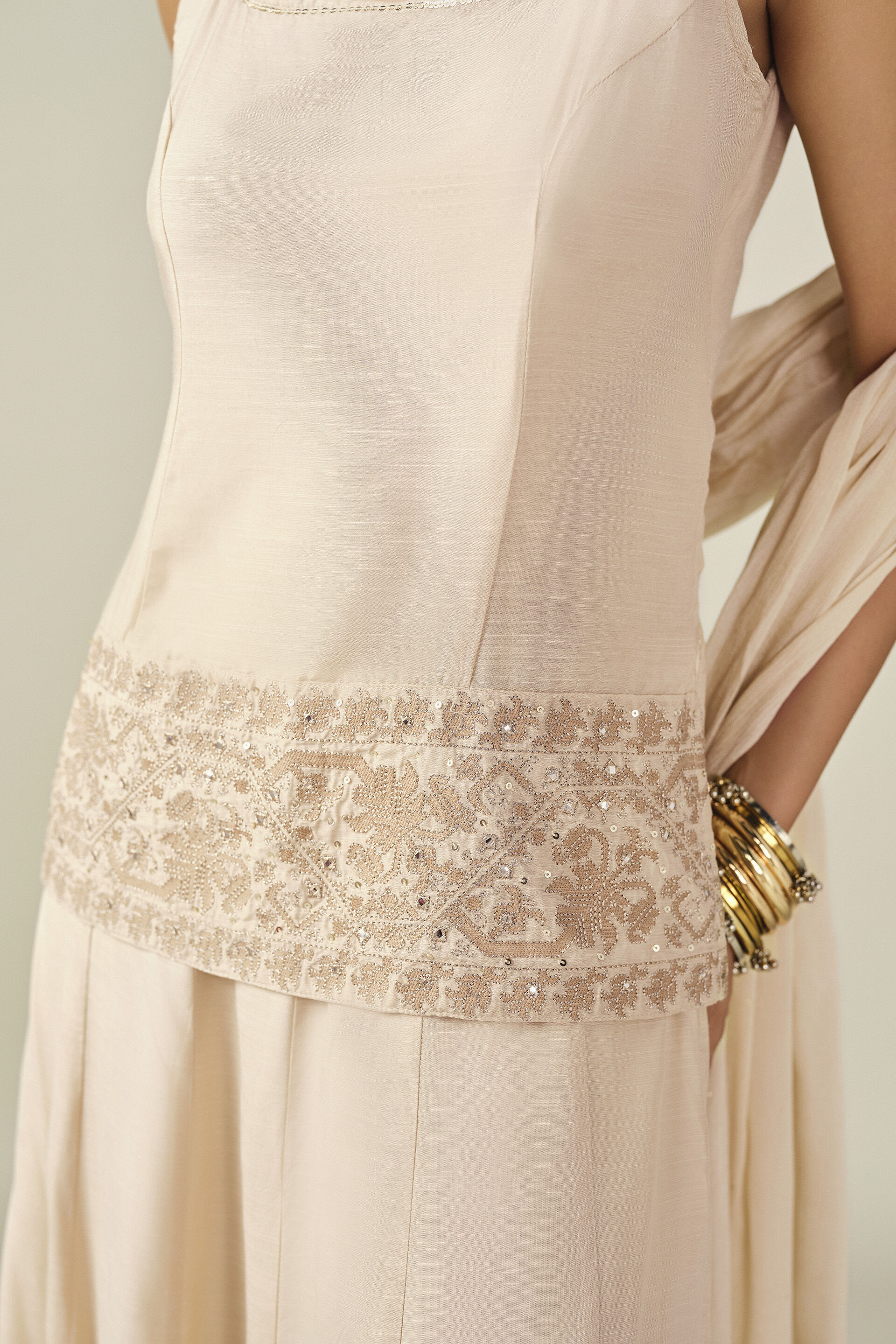 Embroidered Skirt Set in Beige, Beige, image 2