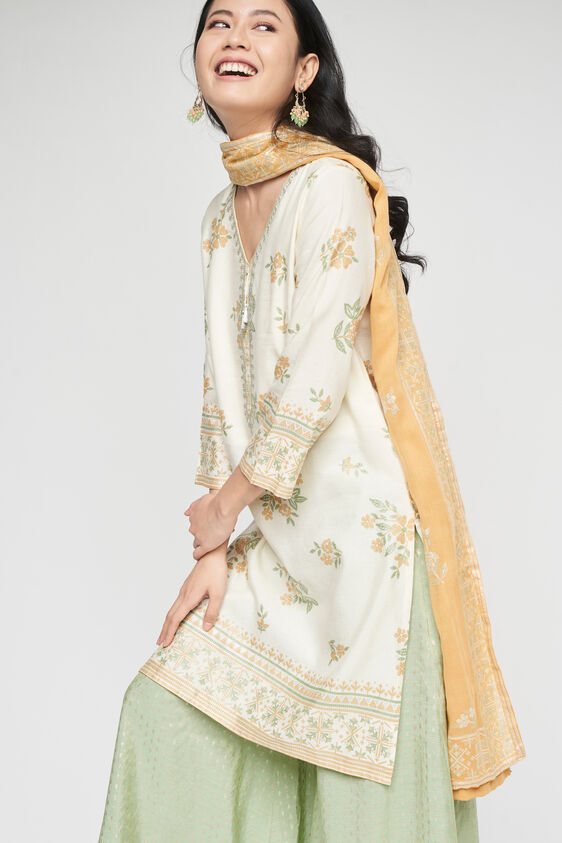 Off White Ethnic Motifs Straight Suit, Off White, image 1