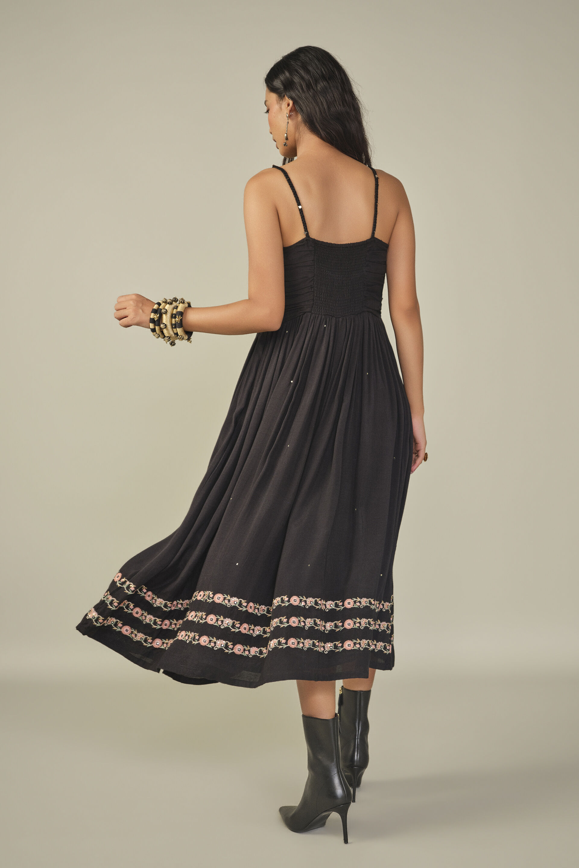 Strappy Midi Dress in Black, Black, image 6