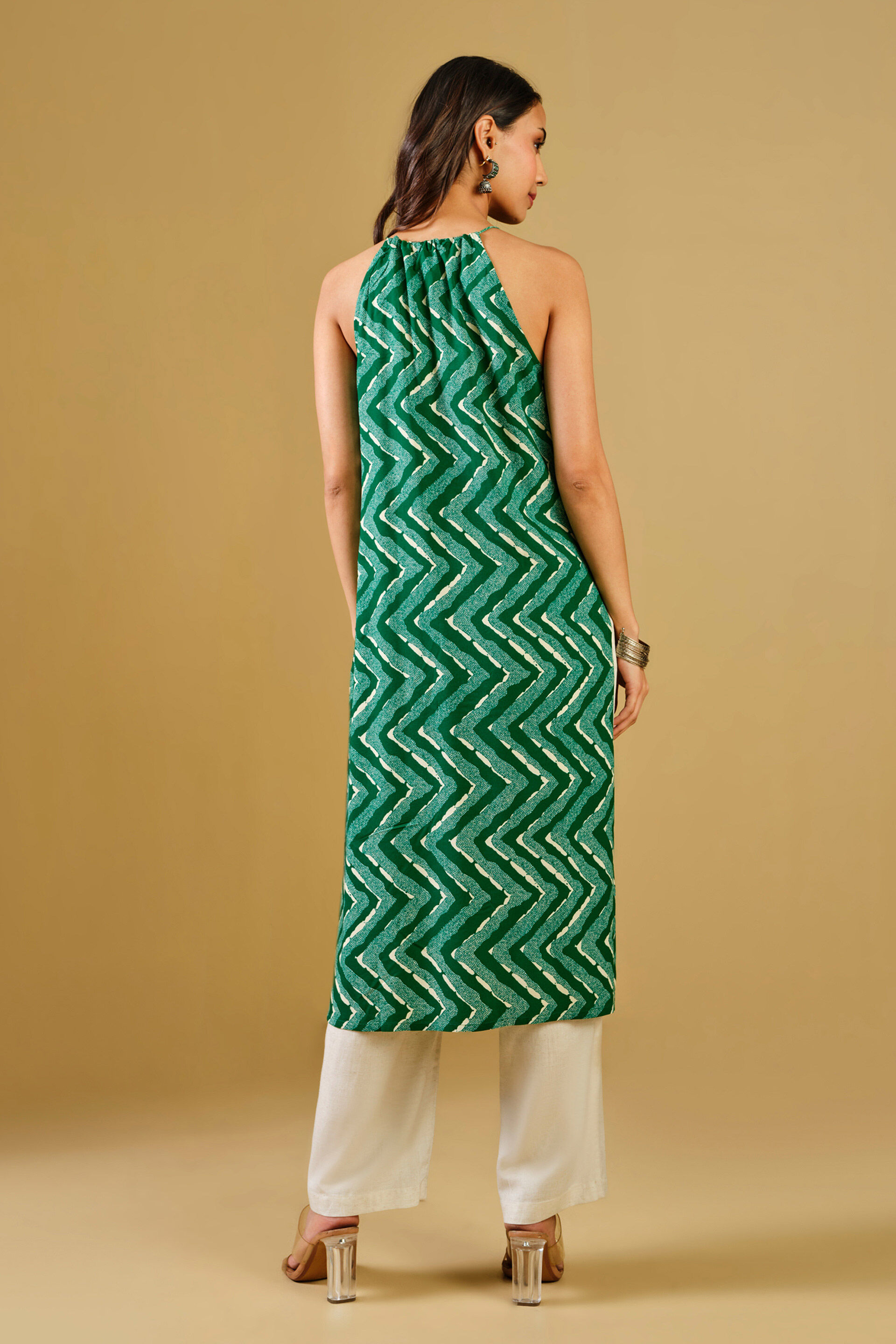 Abstract Print Green Viscose Kurta, Green, image 6