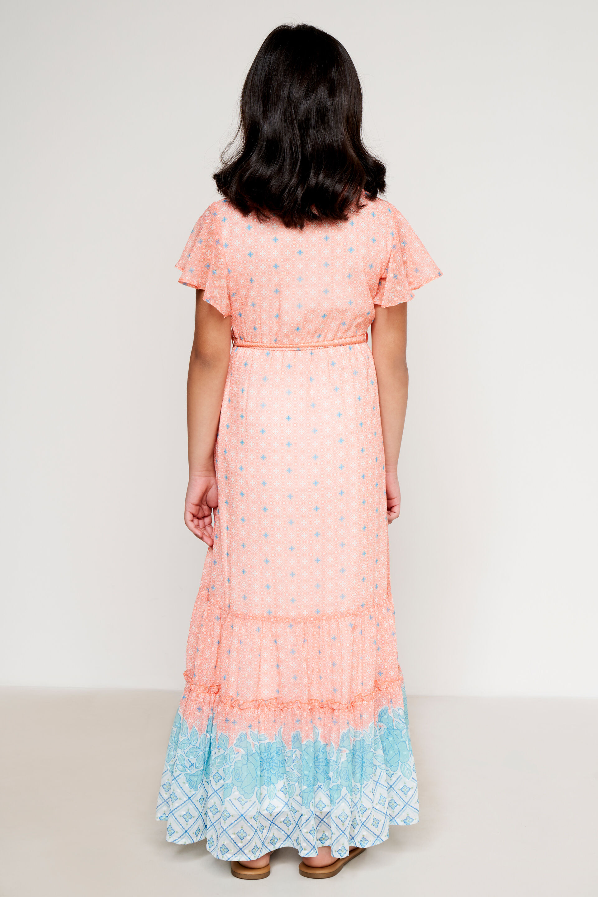 Coral Geometric Tassel Fit And Flare Gown, Coral, image 6