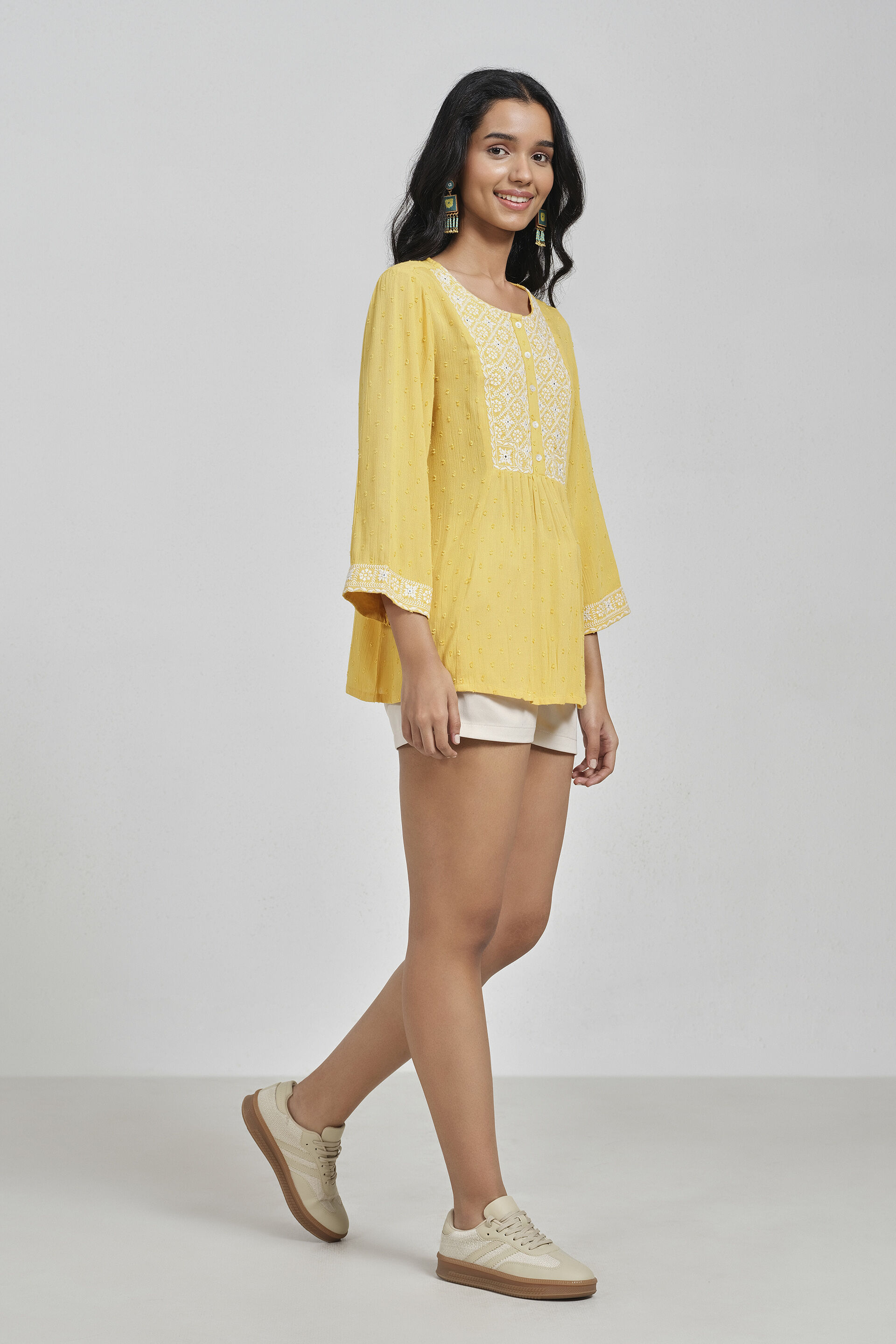 Eva Mustard Embroidered Top, Mustard, image 4