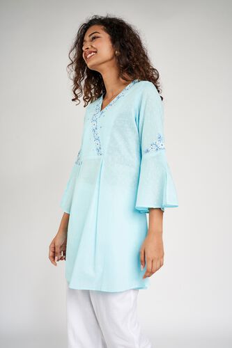4 - Light Blue Self Design Embroidered A-Line Dress, image 4