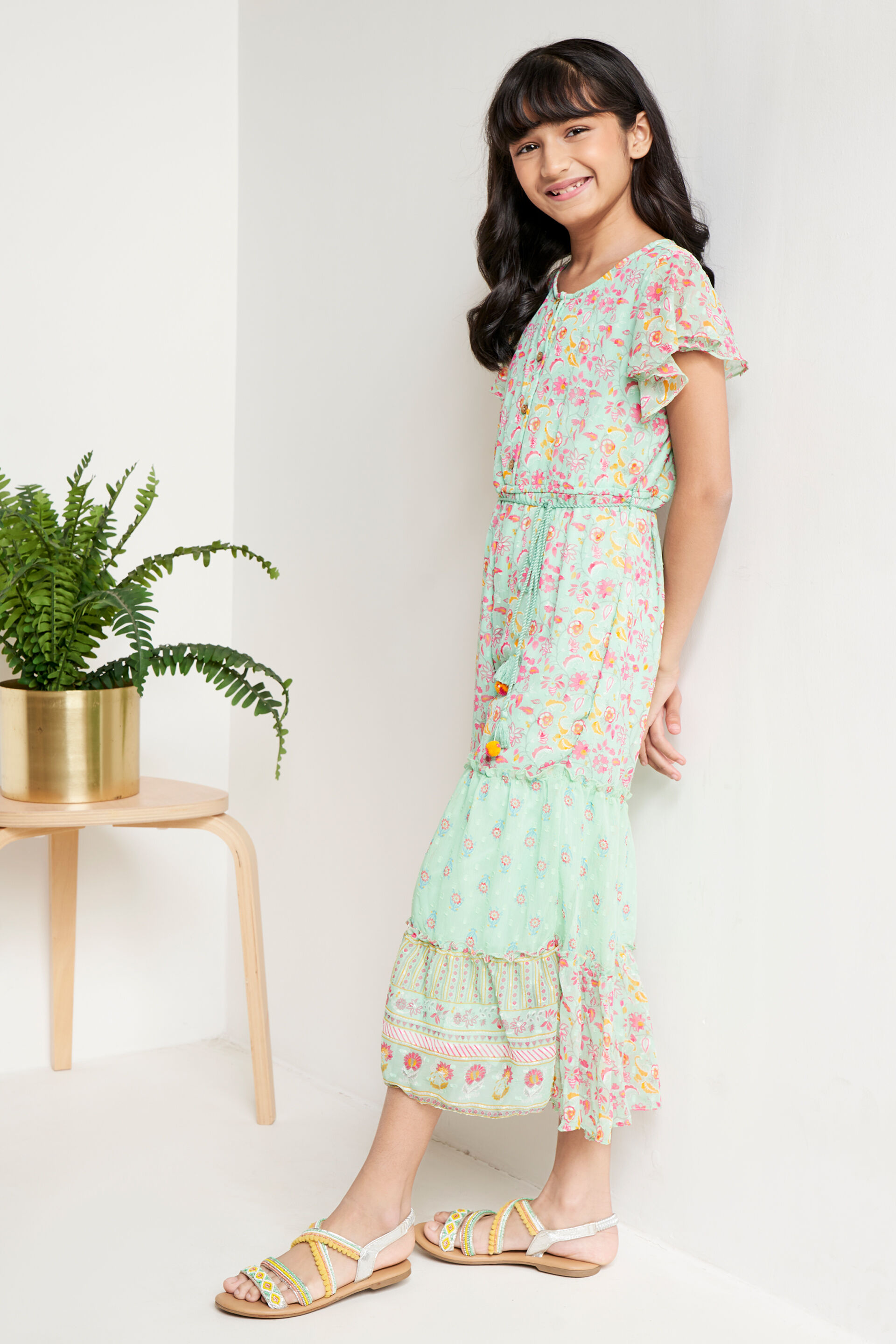 Green Floral Flared Jumpsuit, Green, image 2