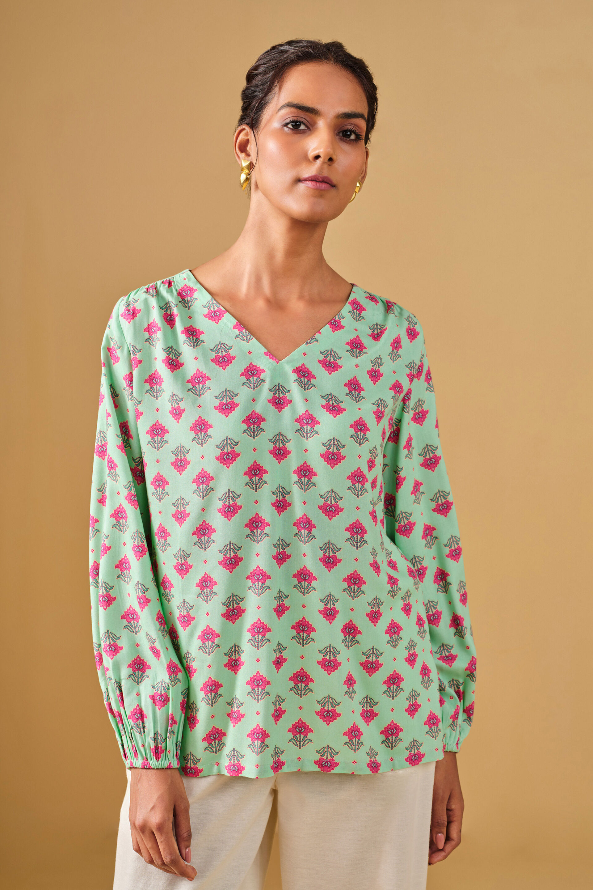 Ethnic Printed Mint Green Viscose Top, Mint, image 5