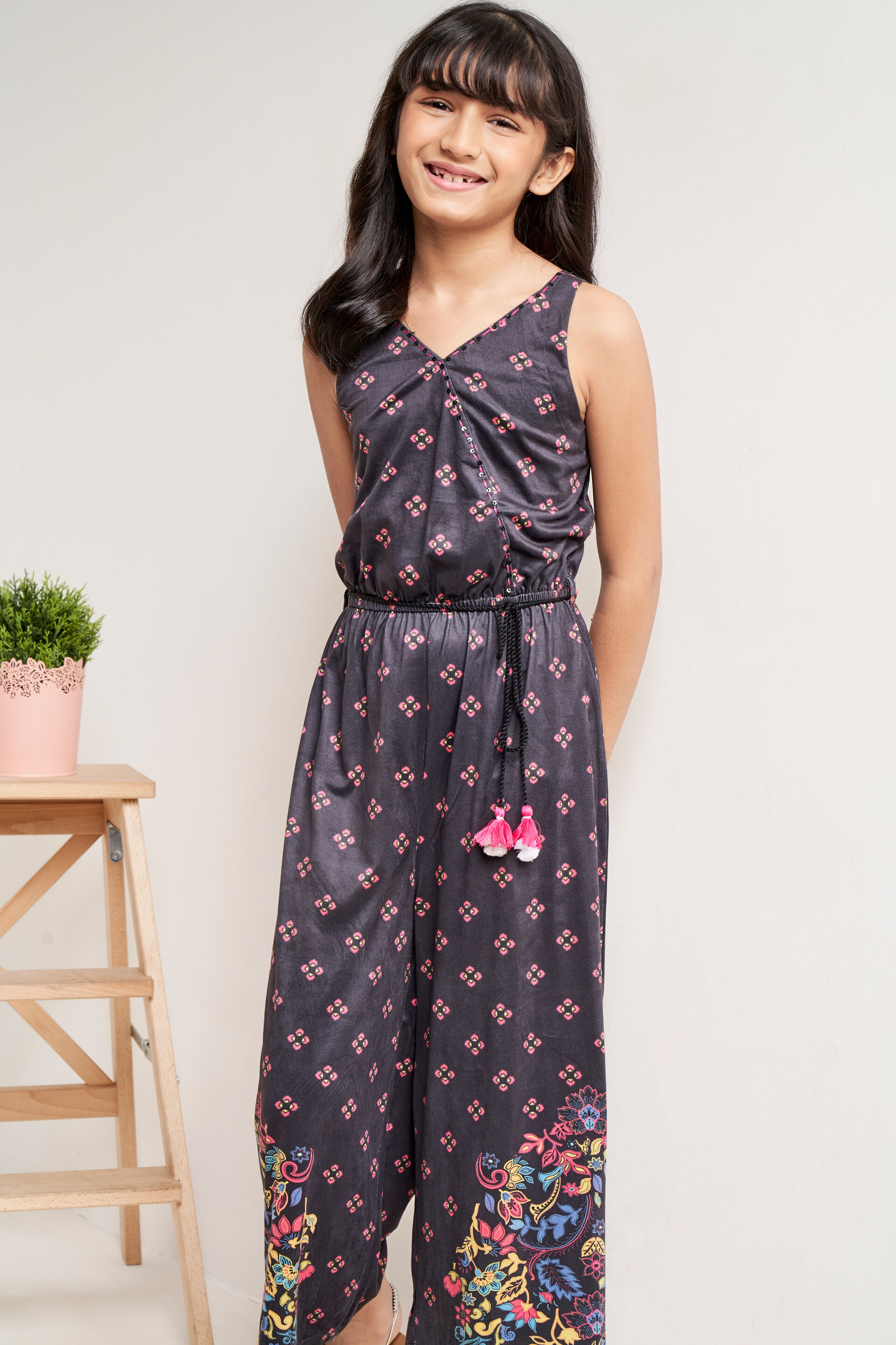 Black Geometric Tie Ups Jumpsuit, Black, image 4